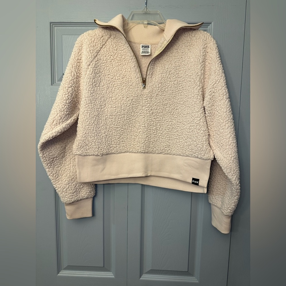 PINK Victoria’s Secret Fleece Sherpa Quarter Zip XS Cream Colored